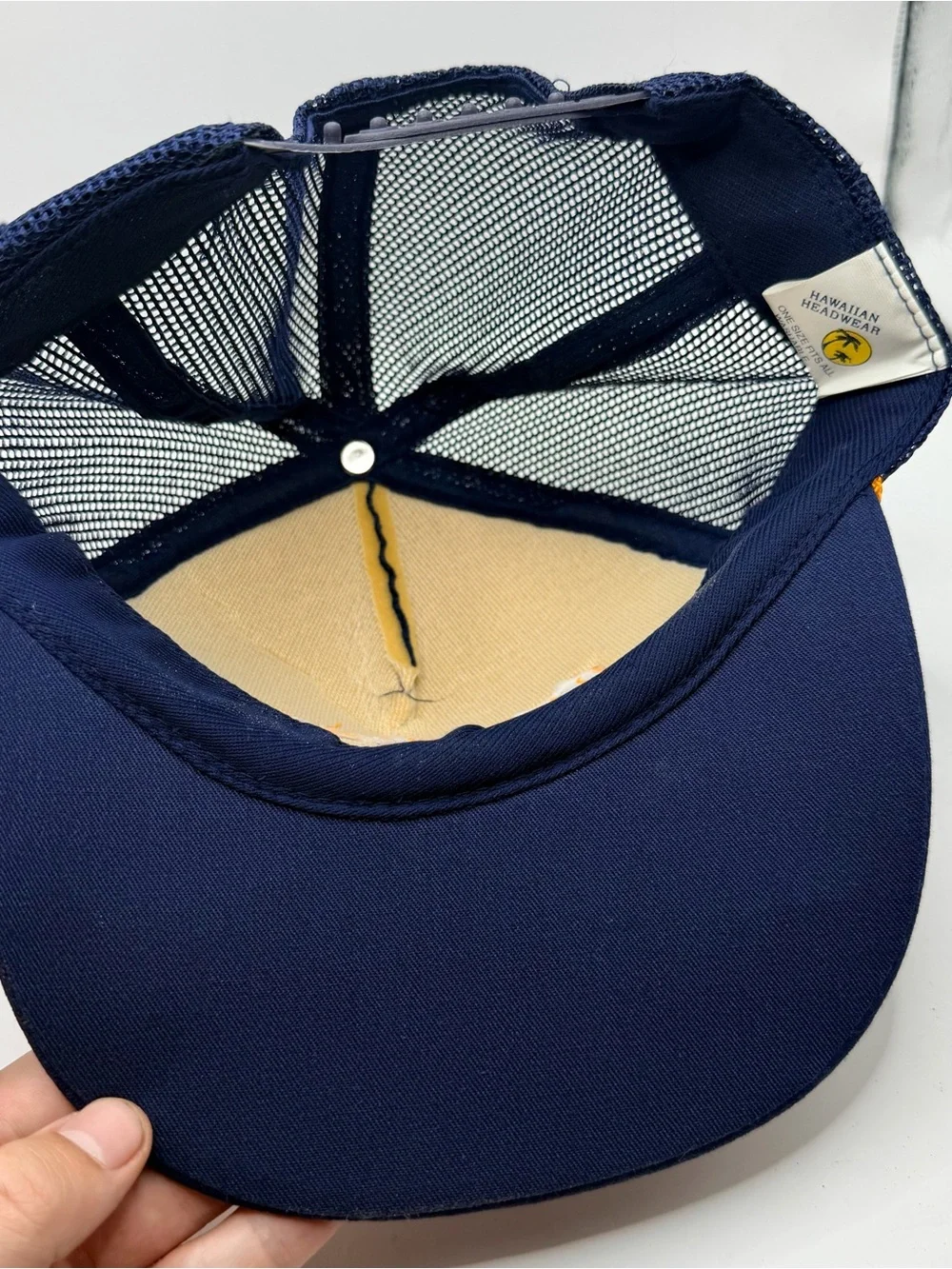 Vintage Hawaii Trucker Hat Blue/Yellow Foam Mesh Rope OSFA Hawaiian Headgear